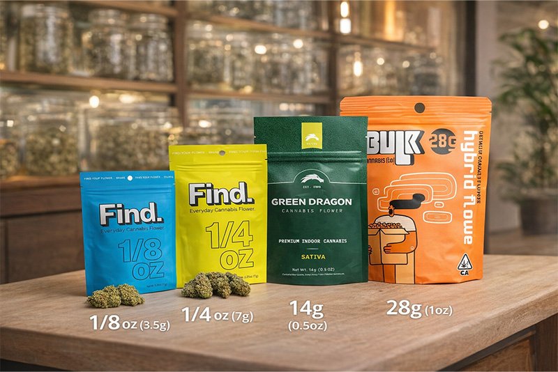 1 cannabis flower packaging 3.5g 7g 14g 28g