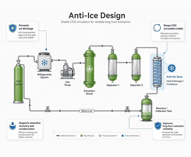 CO2 exatraction machine anti-ice