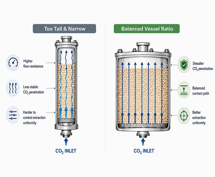 CO2 extraction extractor diameter height ratio