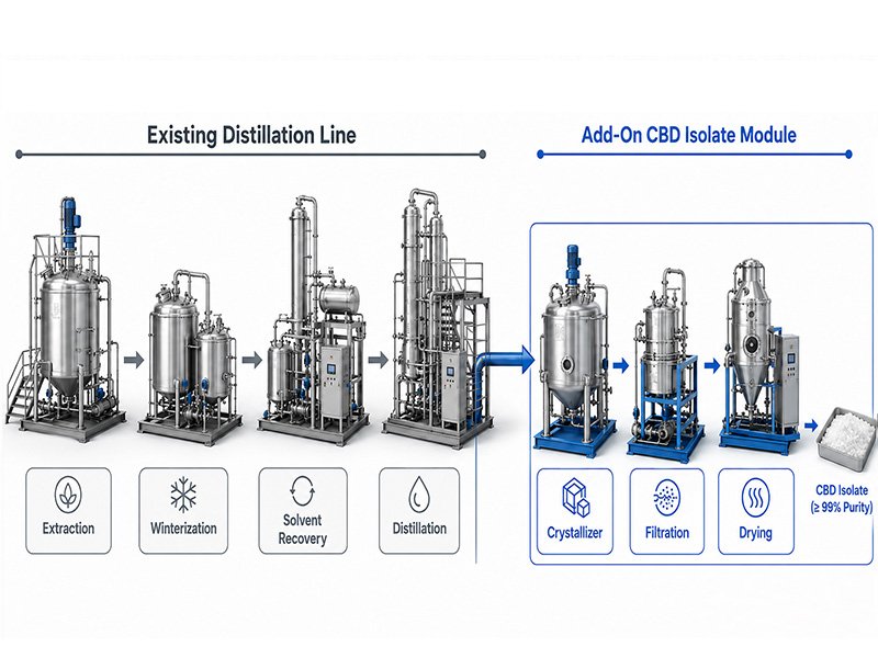 Existing distillation line and add-on crystallization module