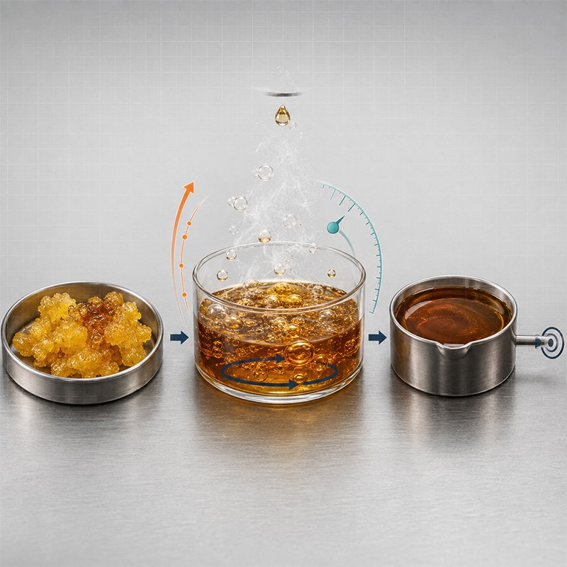 Waxy Crude Extract → Controlled Off-Gassing → Uniform Pre-Distillation Feed
