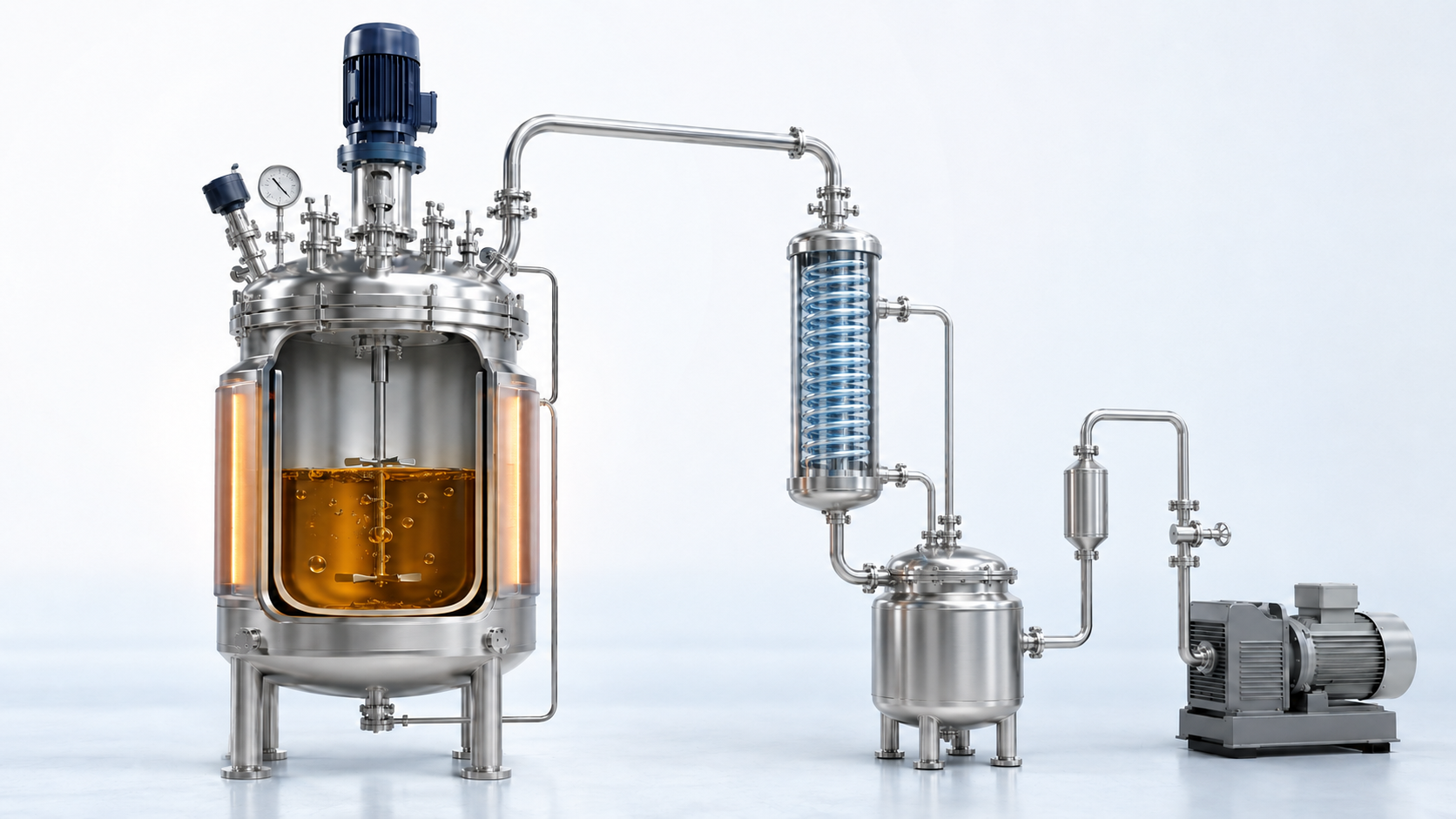 Industrial post-extraction decarboxylation process with jacketed reactor, agitation, vacuum and vapor condensation